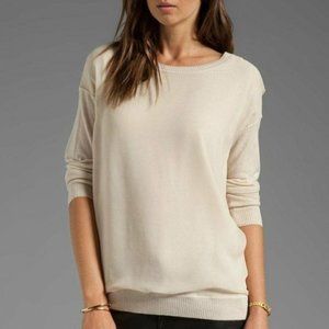Vince Chiffon Overlay Cashmere Silk Crewneck Cream Pullover Sweater Size XS